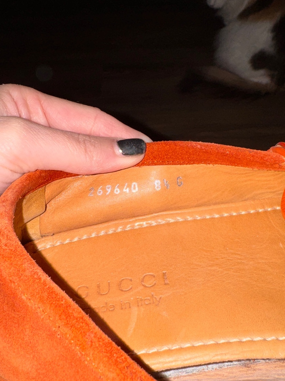 VINTAGE Gucci Orange Suede Men’s Slip-On Loafers with Monogram Strap - Picture 6 of 6